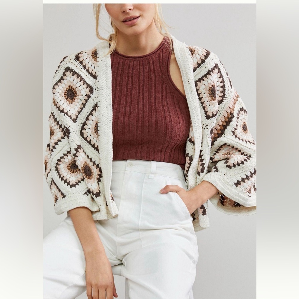 OS one size Anthropologie Anderson & Lauth Amber Crochet Cardigan neutral